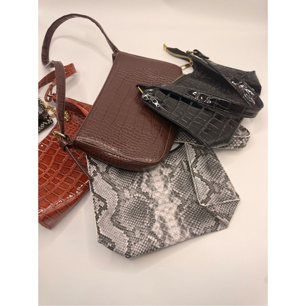 Target Croc-Embossed Shoulder Bags in Black, Brown, Rust and Snake Print